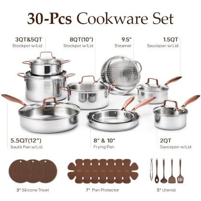 Carote 30-Piece Tri-Ply Stainless Steel Cookware Set - Gold