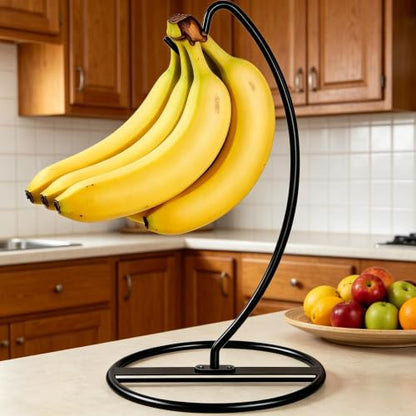 Black Banana Holder Stand - Heavy Duty Rustproof Fruit Hook for Kitchen Countertop Organization