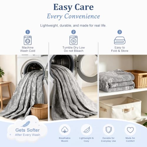 King Size Muslin Cotton Blanket - 3-Layer Yarn-Dyed Tree Design, 106x92 Inches