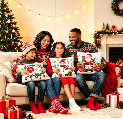 Christmas Throw Pillow Covers Set of 4 18x18 Inch Holiday Decor