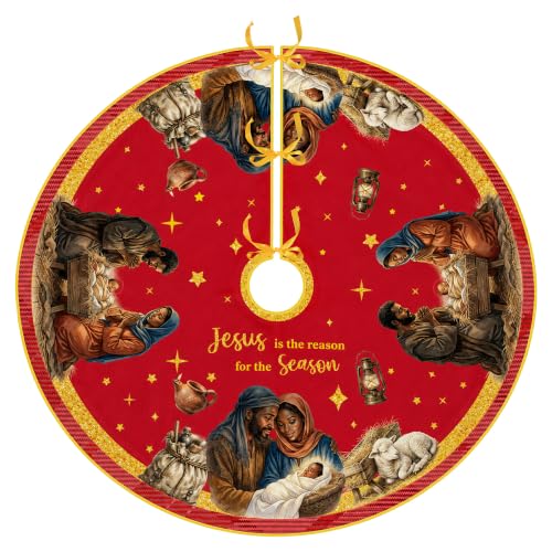 Christmas Tree Skirt 48 Inch - Jesus is the Reason Nativity Design