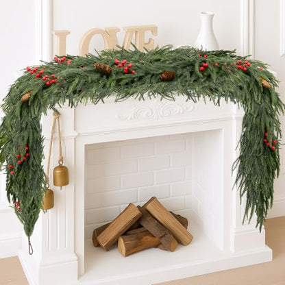 9FT Artificial Christmas Garland Norfolk Pine with Red Berries Winter Decor - Variation of THIS listing