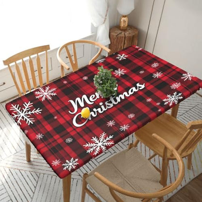 Christmas Snowflake Fitted Tablecloth with Elastic Edge - Waterproof 30 x 48 Inches