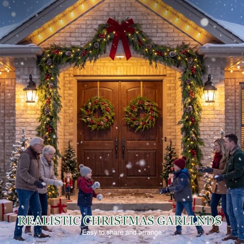 9FT Realistic Cedar Garland Christmas Decor for Mantle & Home