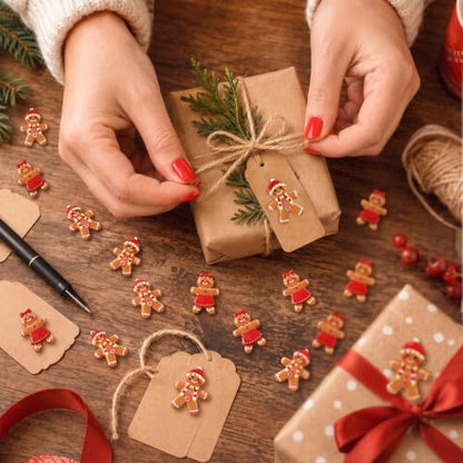 Mini Resin Gingerbread Man Charms Flat Back Christmas Decoration Bow - 60 Pcs