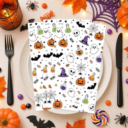 Multicolored Halloween Disposable Napkins - 50 Pack Guest Dinner Paper Towels