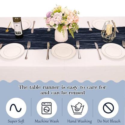 Navy Blue Cheesecloth Table Runner 6FT Set of 10 Boho Rustic Sheer Fabric for Wedding Party