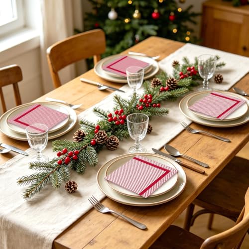 Red Stripe Cocktail Napkins - 50 Pcs Disposable Paper Party Supplies