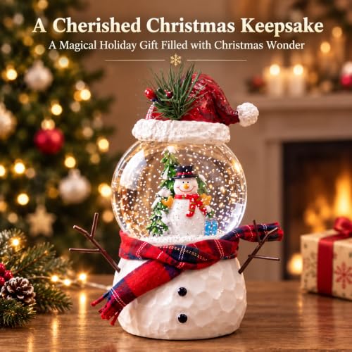 Musical Snow Globe Snowman Decor with Lights & Swirling Snow - Snowman Variant