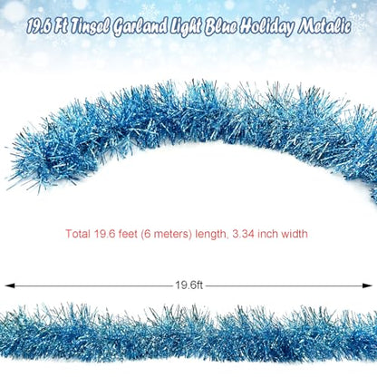 Blue Christmas Tinsel Garland 20ft Light Blue Metallic Holiday Decorations - Variation of THIS listing