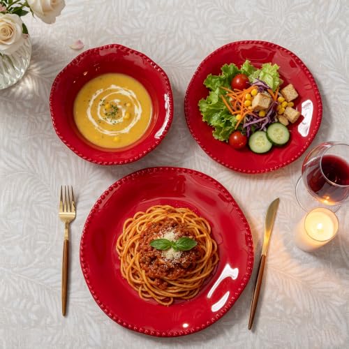 Red Christmas Melamine Dinnerware Set for 4 - 12 Pieces, Unbreakable & Elegant
