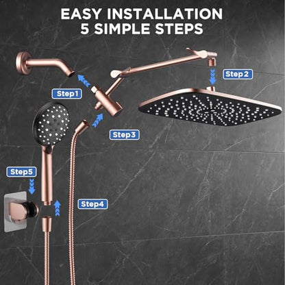 Veken 11.8" Rain Shower Head with Handheld, High Pressure Handheld Shower Heads with Multi Spray Modes,Rainfall Combo with 15" Metal Extension Arm,Detachable Dual Shower,Long 6 ft. Hose,Brushed Nickel