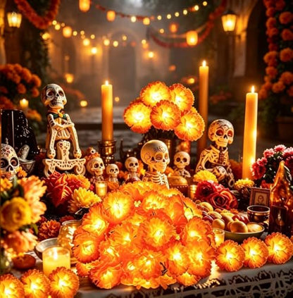 4-Pack Outdoor Artificial Marigold String Lights with 10 LEDs, for Diwali, Weddings, Halloween