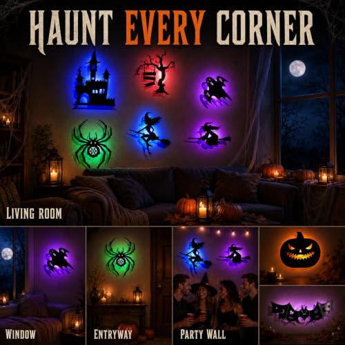 8 PCS Halloween LED Wall Lights - Bat Silhouette Decorations, Spooky Indoor Lighting