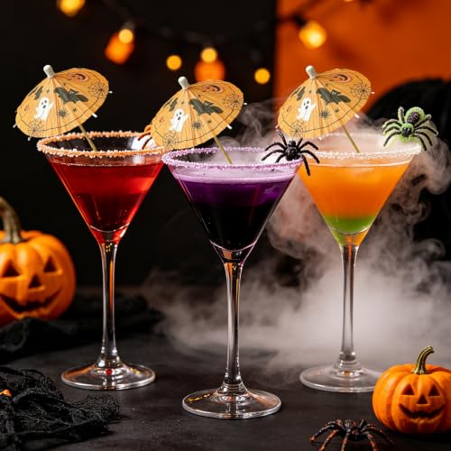 Halloween Cocktail Umbrella Picks with Pumpkin Ghost Bat Design - 50 Pcs