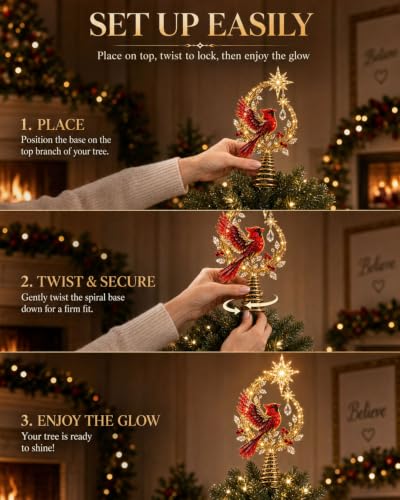 Christmas Tree Topper Cardinal Light Tree Decor 1PC - Memorial & Holiday