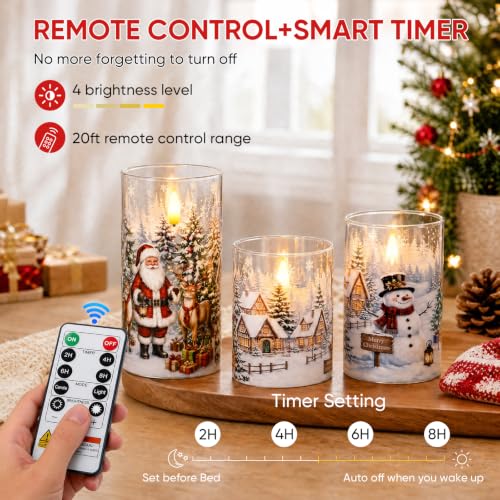Christmas Flameless Battery-Operated LED Candles Set of 3 with Santa & Snowman Variation