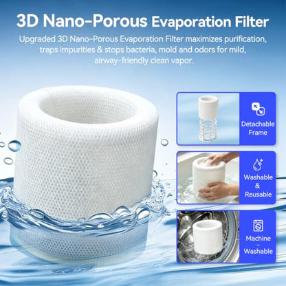Large 6L Evaporative Humidifier for Bedroom & Nursery, No White Dust, Quiet Sleep Mode