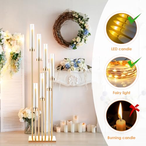 Gold Floor Candle Holder Set with 7 Arms - Tall Metal Candelabra for Weddings & Decor