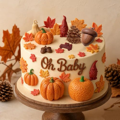 Fall Thanksgiving Fondant Molds 6-Piece Pumpkin Acorn Maple Leaves Set - Pink Variation