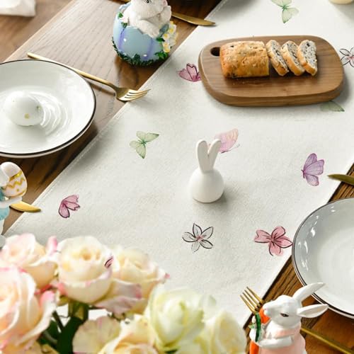 Easter Bunny Floral Table Runner 13x72 Inch for Spring Holiday Decor