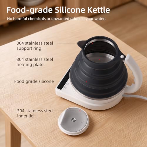 Food Grade Silicone Travel Kettle with Temperature Control - Black, 0.55L