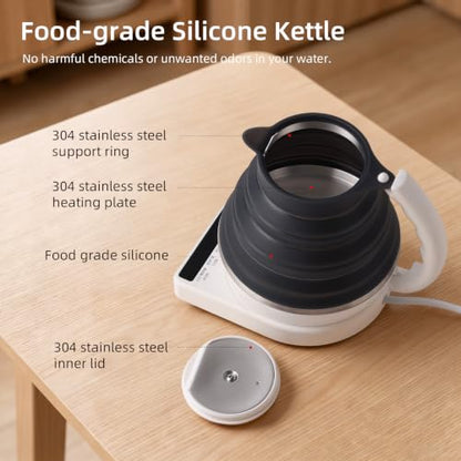 Food Grade Silicone Travel Kettle with Temperature Control - Black, 0.55L