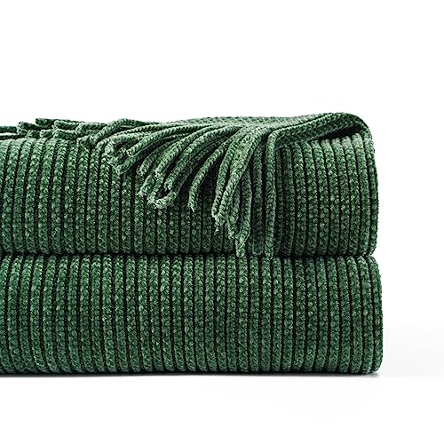 Dark Green Throw Blanket for Couch 60x80 Inches - Soft Farmhouse Style Bed Cover