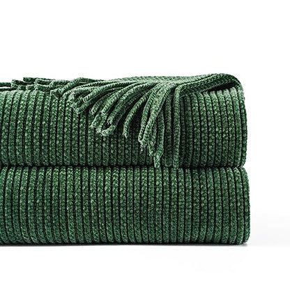 Dark Green Throw Blanket for Couch 60x80 Inches - Soft Farmhouse Style Bed Cover