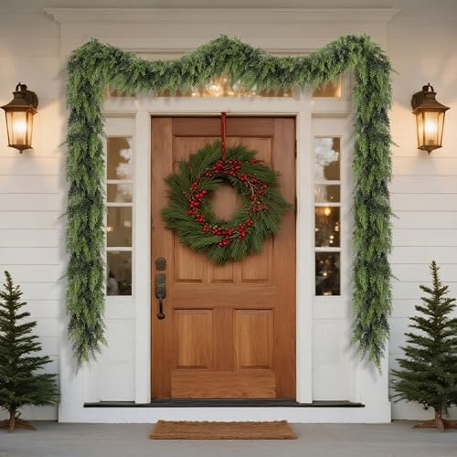 YOFIT 9FT Real Touch Cedar Christmas Garland for Mantle Fireplace - Holiday Decor