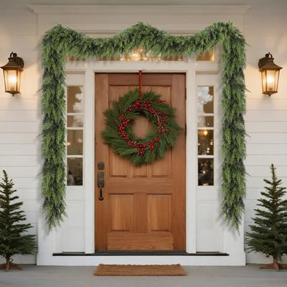 YOFIT 9FT Real Touch Cedar Christmas Garland for Mantle Fireplace - Holiday Decor