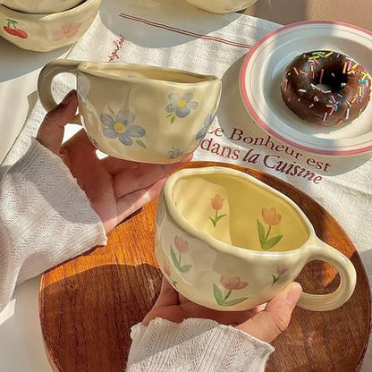 Purple Tulip Floral Ceramic Mug - Creative Aesthetic Coffee Cup for Gift & Home