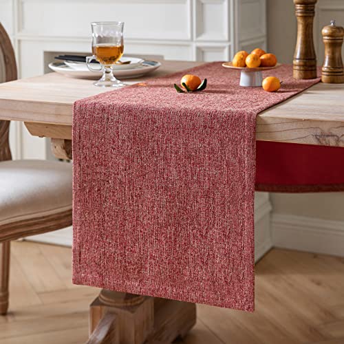 Farmhouse Burlap Style Table Runner 14x36 Inches Red - Rustic Decor