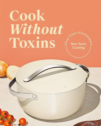 Caraway Dutch Oven Pot - 6.5 Qt Non-Stick Ceramic Coating | Oven Safe & Stovetop Compatible - Cream
