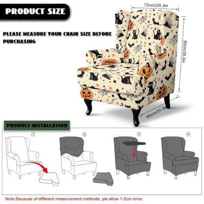 Halloween Wing Back Chair Covers with Arms - Armchair Slipcover