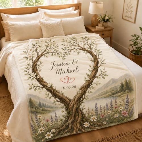 Personalized Wedding Gift Blanket for Couples Heart Tree Design - 02