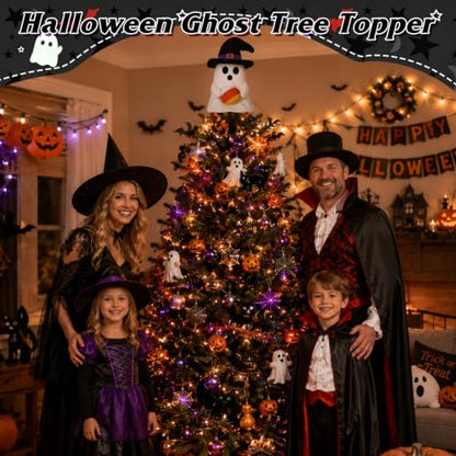 Halloween Ghost Tree Topper with Witch Hat and Candy Corn - 11 Inch Decor