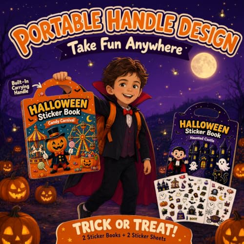 Halloween Sticker Books 2-Pack Reusable Kids Activity Set with 89 Stickers