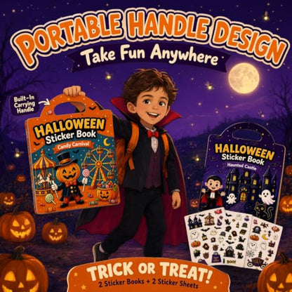 Halloween Sticker Books 2-Pack Reusable Kids Activity Set with 89 Stickers