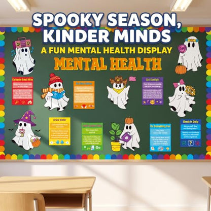 Halloween Ghost Bulletin Board Decorations with Mental Health Tips