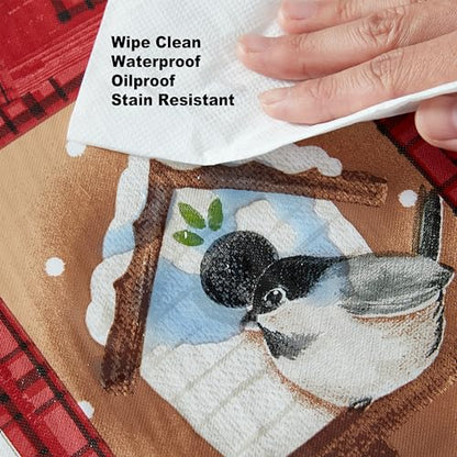 Christmas Forest Friends Vinyl Tablecloth 60 x 84 Inches Rectangular with Flannel Backing - Woodland Animals Holiday Decor