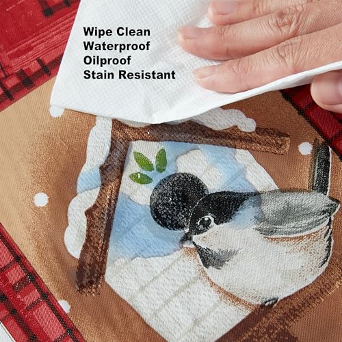Christmas Forest Friends Vinyl Square Tablecloth 52 x 52 Inch with Flannel Backing - Red & Woodland Animals