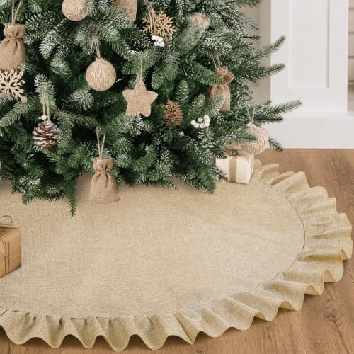 24 Inch Light Brown Burlap Christmas Tree Skirt Linen Mini Tree Mat Holiday Decor
