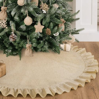 24 Inch Light Brown Burlap Christmas Tree Skirt Linen Mini Tree Mat Holiday Decor