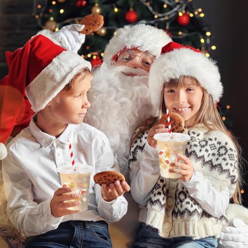 Christmas Plastic Cups with Lids & Straws - Gingerbread Man Design, 12oz, Pack of 50