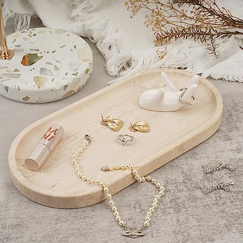 Travertine Tray Set - Light Beige 12x6 Inches Natural Marble Vanity Catchall