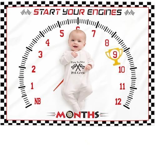 Gicoherero Racing Car Baby Monthly Milestone Blanket for Boy Little Monthly Growth Chart Sports Nursery Blanket 1 to 12 Months Photography Backdrop Prop for Newborn Baby Boy Soft Plush Fleece