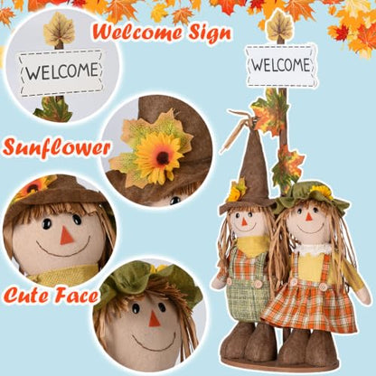 Fall Scarecrow Decor Set with Adjustable Sign and Wooden Base - Halloween & Thanksgiving Farmhouse Wall Display