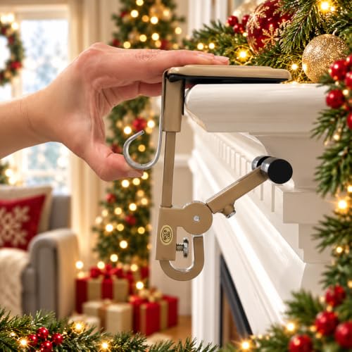 Black 3PCS Adjustable Garland & Stocking Hangers for Fireplace Mantle - Heavy Duty Over Door Hooks