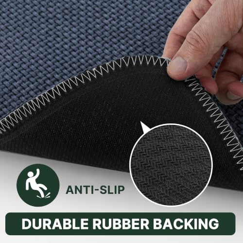 2-Piece Bathroom Mat Set - Absorbent Chenille Rugs, Non-Slip, Machine Washable, 32x20 & 24x17 inches, Blue